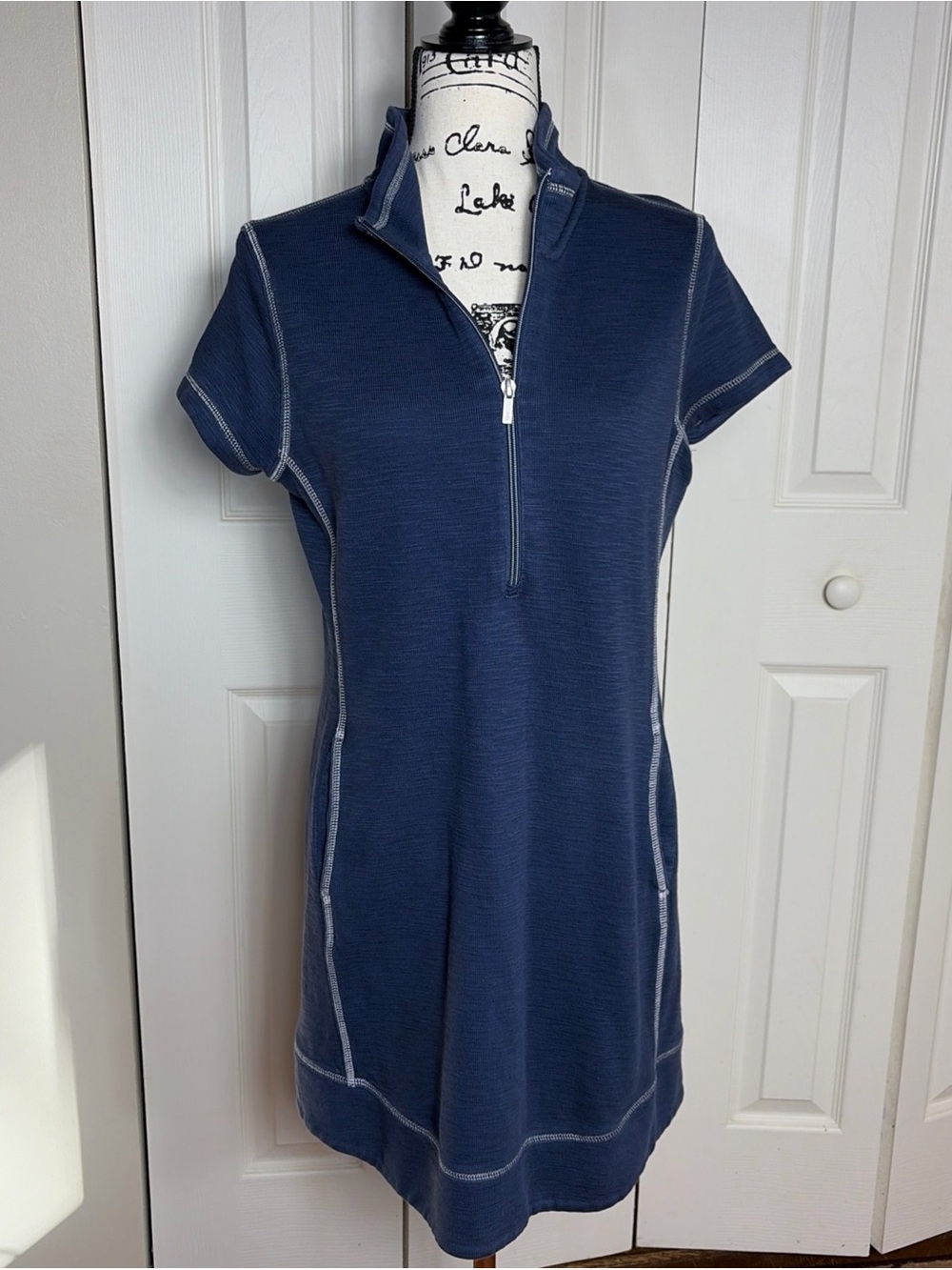 Tommy Bahama Tobago Bay Half Zip Short Sleeve Dress Ocean Deep Petite Small